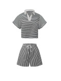 EVE Plus Size Stripe Short Sleeve Two Piece Shorts Set ZDF-33523