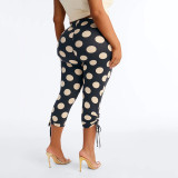 EVE Polka Dots Print Drawstring Seventh Pants MXBF-J26PT106