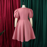 EVE Round-neck Puff Sleeve Midi Dress GCZF-8656