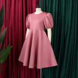 EVE Round-neck Puff Sleeve Midi Dress GCZF-8656