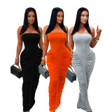 EVE Solid Color Ruched Tube Top Maxi Dress SFY-853