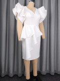 EVE Plus Size Solid Color Ruffles Midi Dress GKEN-ADR051043