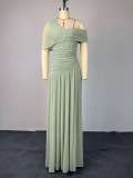 EVE Slash Neck Ruched Tie Up Maxi Dress GCNE-73396