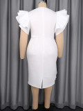 EVE Plus Size Solid Color Ruffles Midi Dress GKEN-ADR051043