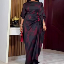 EVE Bat Sleeve O Neck Print Maxi Dress GKEN-ADR060406