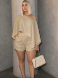 EVE Solid Color Slash Neck Two Piece Shorts Set QYMF-M603