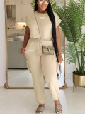 Custom LOGO Solid Color Casual Tops Two Piece Pants Set ZDF-31356LOGO