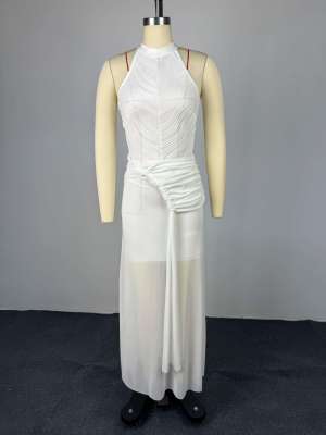 EVE Sleeveless Pleated Slim Maxi Dress GCNE-73599