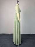 EVE Slash Neck Ruched Tie Up Maxi Dress GCNE-73396