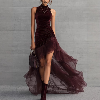 EVE Sleeveless Ruched Irregular Maxi Dress GWDS-260106