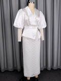 EVE Plus Size Lace Patchwork Mesh Puff Sleeve Long Dress GKEN-ADR060241