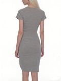 EVE V Neck Short Sleeve Ruched Knits Midi Dress GWDS-260215