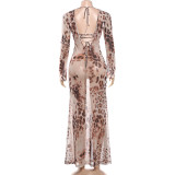 EVE Long Sleeve Print Backless Maxi Dress DLSF-K6D03238A