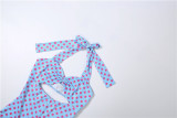 EVE Polka Dots Print Hollow Out Backless Romper(With Headscarf) DLSF-K6Q05397A
