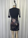 EVE Lace Mesh Patchwork Print Mini Dress GWDS-260306