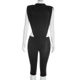 EVE Solid Color Sleeveless Bodysuit Seventh Pants Suit GDSF-J26ST035
