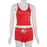 EVE Letter Print Backless Top Two Piece Shorts Set XEF-K6S00542A