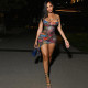 EVE Print Ruched Diamond Chain Sling Mini Dress XEF-K6D04318A