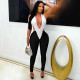 EVE Color Block Deep V Neck Tie Up Jumpsuit GDSF-J26JP099