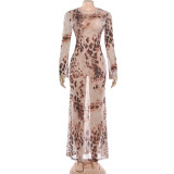EVE Long Sleeve Print Backless Maxi Dress DLSF-K6D03238A