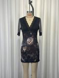 EVE Lace Mesh Patchwork Print Mini Dress GWDS-260306