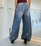 EVE Plus Size Holes Loose Wide Leg Jeans GYLN-4947