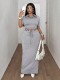 EVE Short Sleeve Lapel Top Long Skirt 2 Piece Set GADE-11085