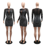 EVE Mesh Patchwork Hot Drill Mini Dress CYA-902199