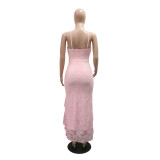 EVE Ruffles Solid Color Sling Split Midi Dress CYA-902297