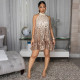 EVE O Neck Off Shoulder Sequin Mini Dress CYA-902219