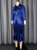 EVE Plus Size Bow-Tie Satin Blazer And Fishtail Skirt Suit GKEN-ATP060348