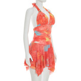 EVE Print Sleeveless Ruffles Mini Dress GSZM-D26DS064
