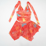 EVE Print Sleeveless Ruffles Mini Dress GSZM-D26DS064