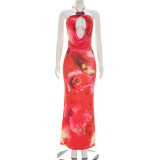 EVE Sexy Print Halterneck Hollow Out Maxi Dress GSZM-D26DS094