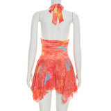 EVE Print Sleeveless Ruffles Mini Dress GSZM-D26DS064