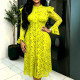 EVE Plus Size Hollow Out Flare Long Sleeve Midi Dress 2 Piece Set GKEN-AM040851SET