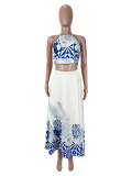 EVE Print Halterneck Backless Long Skirt 2 Piece Set SHD-9967