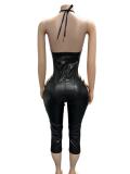 EVE Sexy Backless PU Leather Bandage Jumpsuit(Without Headscarf) GFCF-1452