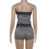 EVE Stripe Print Wrap Chest Two Piece Shorts Set GYME-K6S05314A