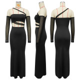 EVE Mesh See Through Mesh Patchwork Maxi Dress YF-20045