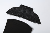 EVE Lace Shawl-Neck Strapless Solid-Color Two-Piece Dress Set GYME-K25S88244