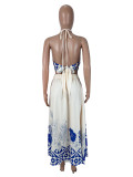 EVE Print Halterneck Backless Long Skirt 2 Piece Set SHD-9967