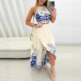 EVE Print Halterneck Backless Long Skirt 2 Piece Set SHD-9967