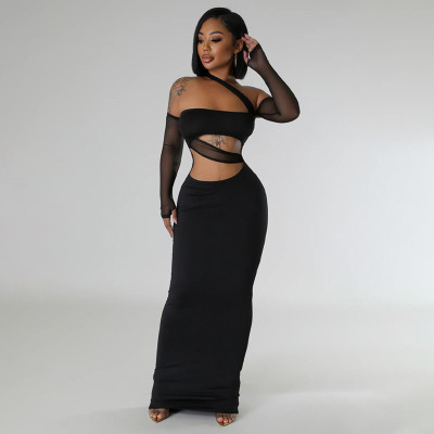EVE Mesh See Through Mesh Patchwork Maxi Dress YF-20045