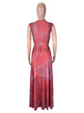 EVE Print Sleeveless Bodysuit  Long Skirts 2 Piece Set SHD-9966