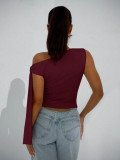EVE Solid-Color Slash Neck Sleeveless Top  GYWO-55055