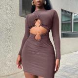 EVE Solid Color Long Sleeve Mini Dress GYEF-GA186