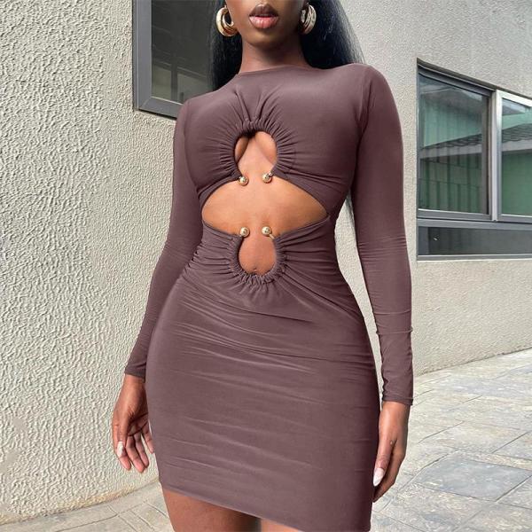 EVE Solid Color Long Sleeve Mini Dress GYEF-GA186