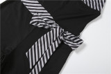 EVE V Neck Patchwork Halterneck Tie Up Seventh Jumpsuit GZJQ-K6Q05199A