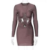 EVE Solid Color Long Sleeve Mini Dress GYEF-GA186